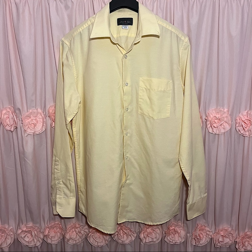 David Taylor Mens Pale Yellow Button Down Long Sleeve Collar Shirt